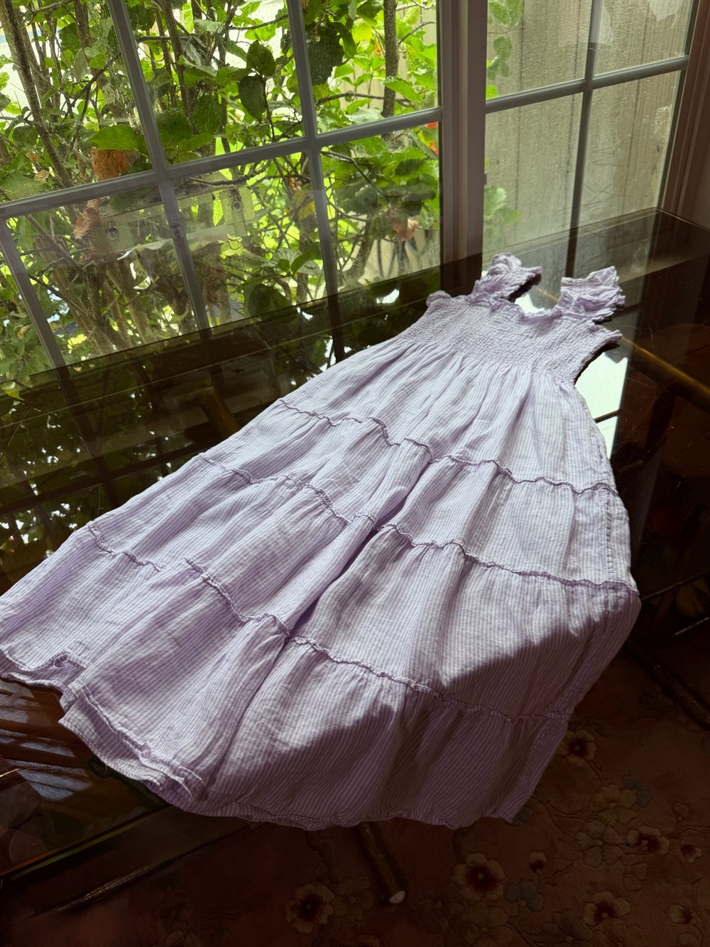 100% Linen Hill House Lavender Smocked Tiered Maxi Nap Dress - Picture 3 of 10
